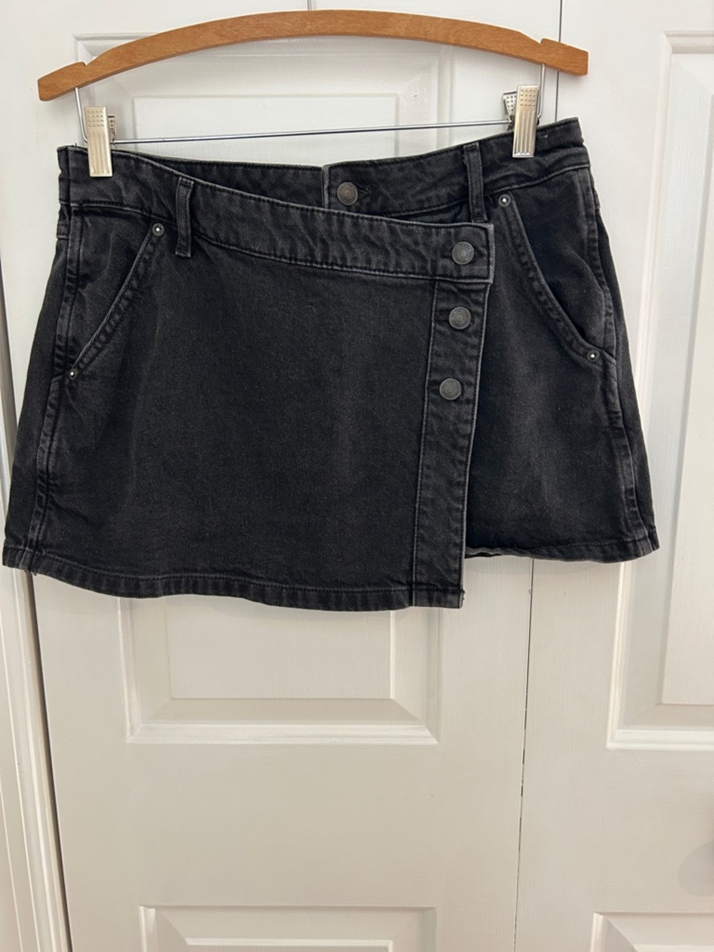 We The Free Black Denim Wrap Mini Skirt